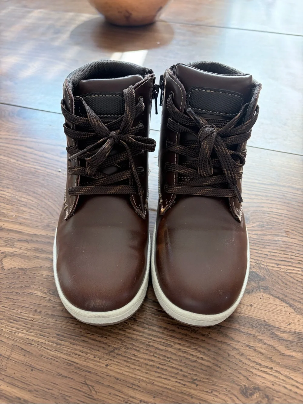 Falls Creek Brown Kids Lace-Up Ankle Boots with White Sole